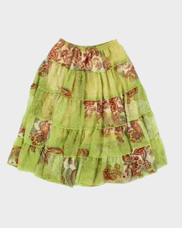 Y2k 00s Paisley Pattern Tiered Skirt - S sold by Rokit