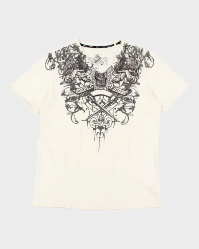 Vintage Y2K Guess V-Neck Gothic T-Shirt - M sold by Rokit