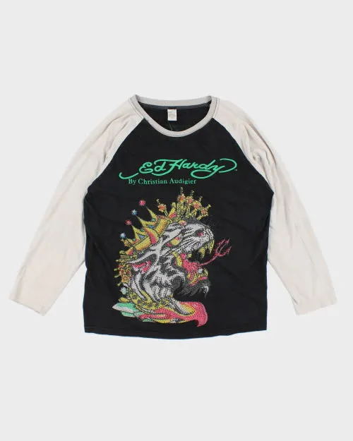 Vintage Y2K Ed Hardy Sequin Tiger Long-sleeved T-Shirt - XXL sold by Rokit