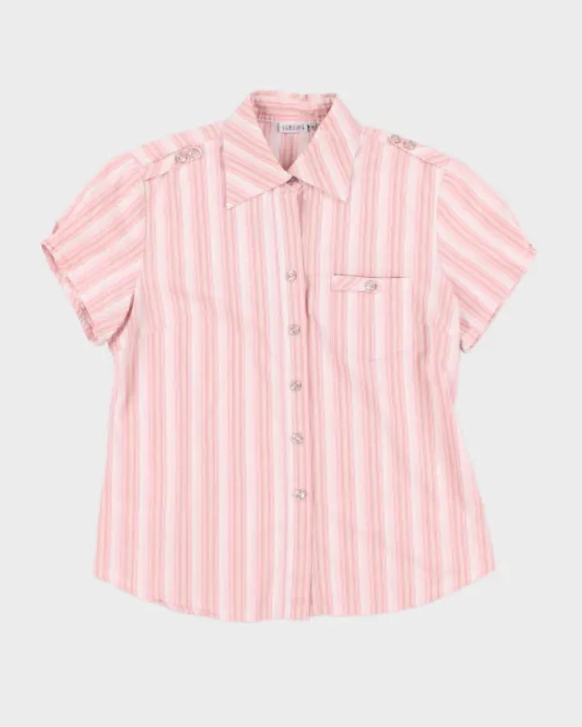 Y2k 00s Sanding Pink Stripe Blouse - M sold by Rokit