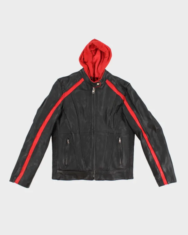 Vintage Embroidered Heavy Leather Jacket with Hoodie - S sold by Rokit