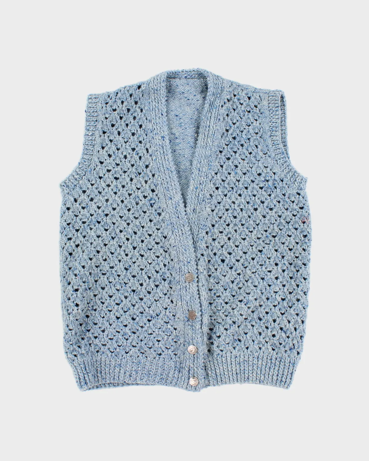 Vintage Blue Button Up Vest - M sold by Rokit