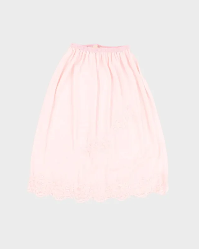 Vintage Pink Lace Floral Embroidered Petticoat Slip Skirt - S sold by Rokit