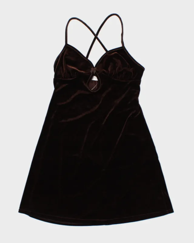 Y2K 00s La Senza Brown Velour Slip Dress - XS sold by Rokit