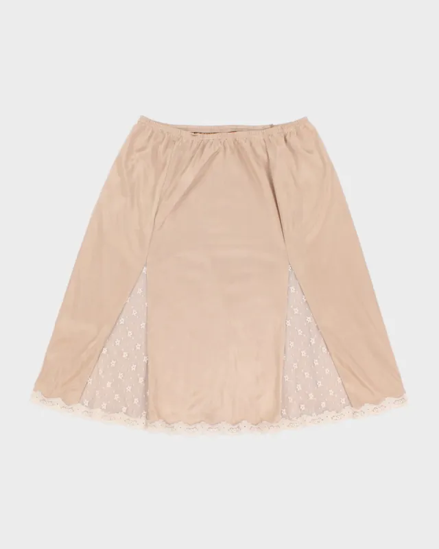 Brown Lace Flower Detailed Petticoat Slip Skirt - M sold by Rokit