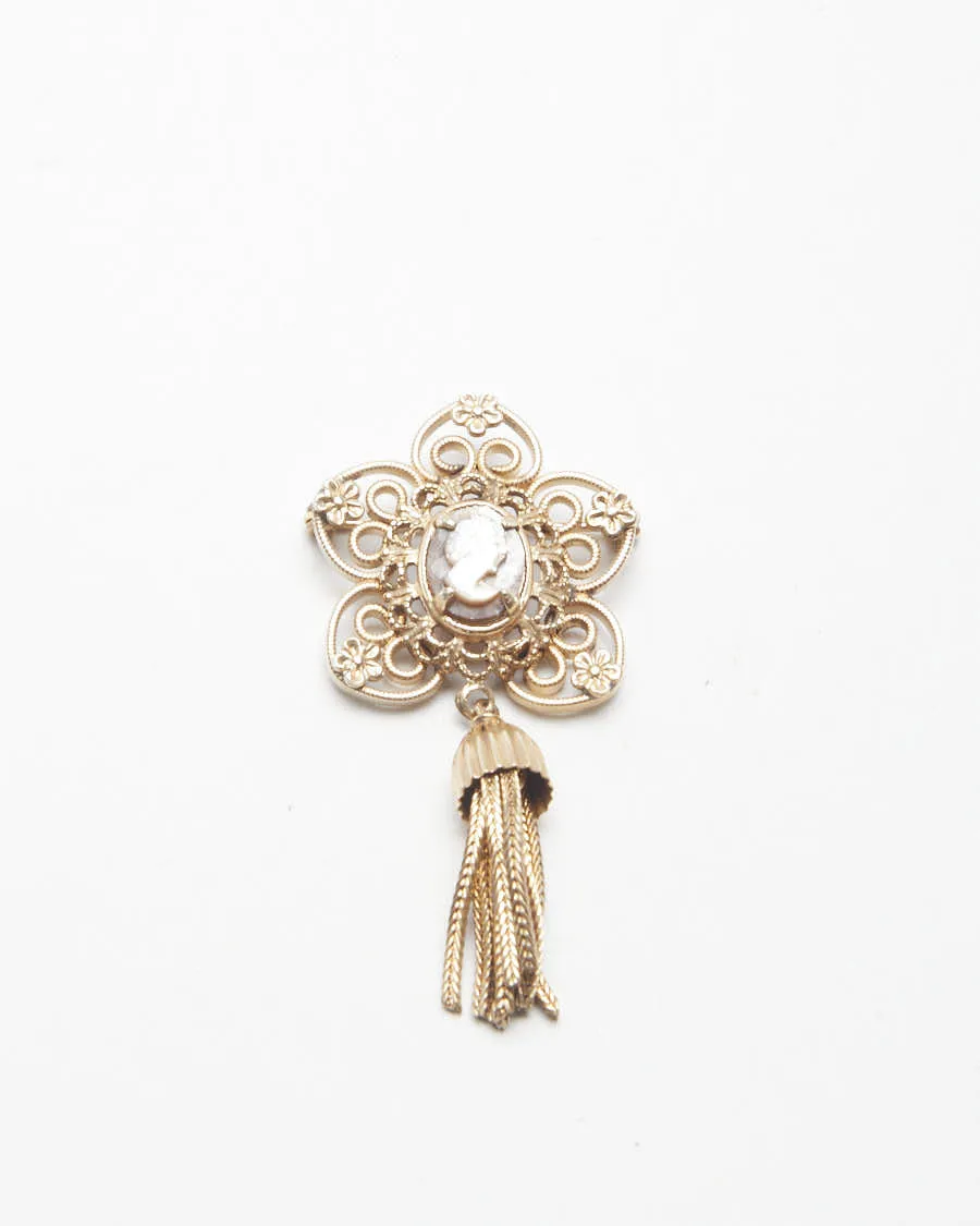 Vintage Brooch with Mini Cameo and Tassel sold by Rokit