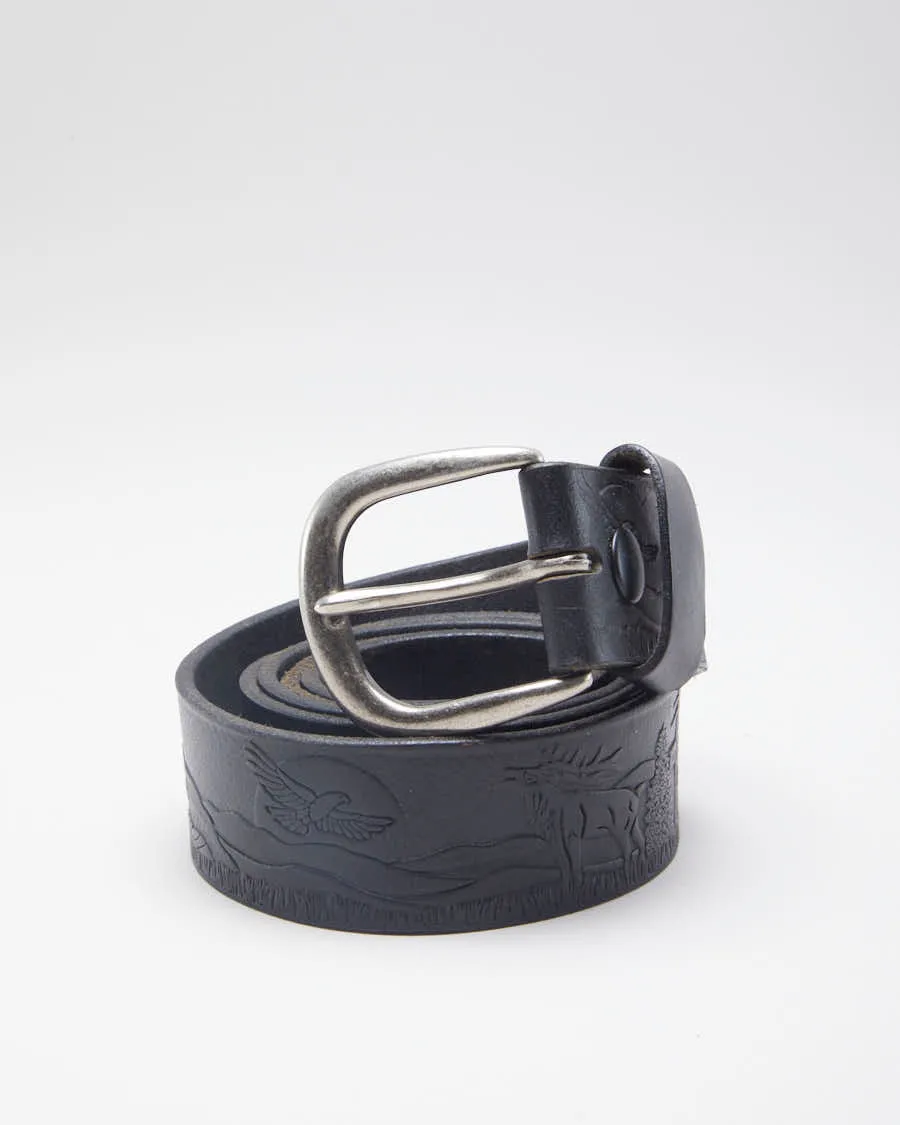 Vintage Black Western Patterned Leather Belt - W42 sold by Rokit
