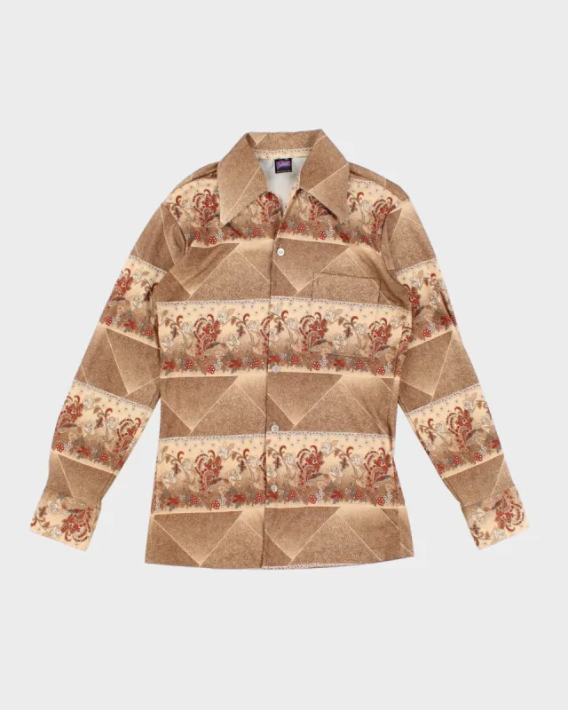 Groovy Vintage 70s Brown Floral Shirt - S sold by Rokit