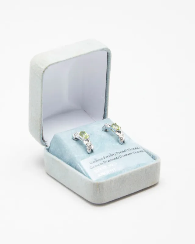 Peridot Diamond Silver Earrings sold by Rokit