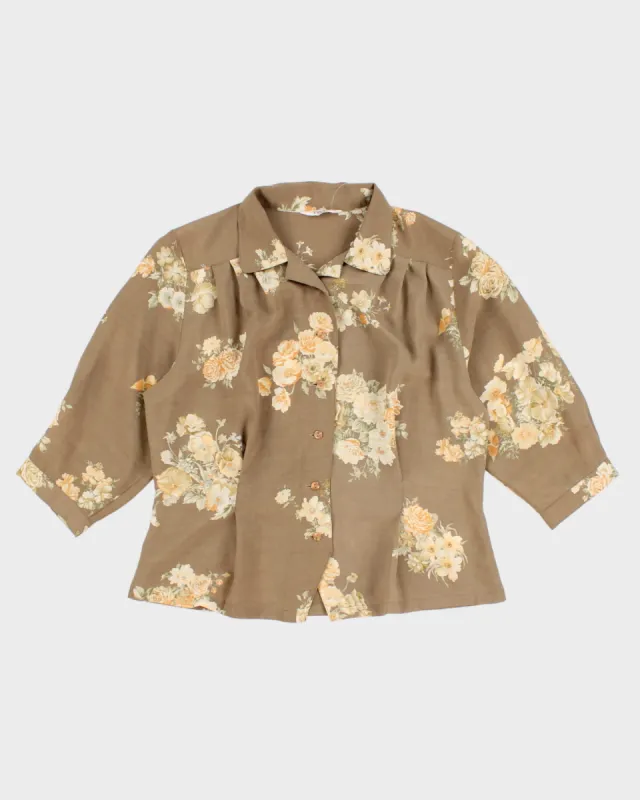 Vintage 80s Flow Rill Brown Floral Blouse - M sold by Rokit