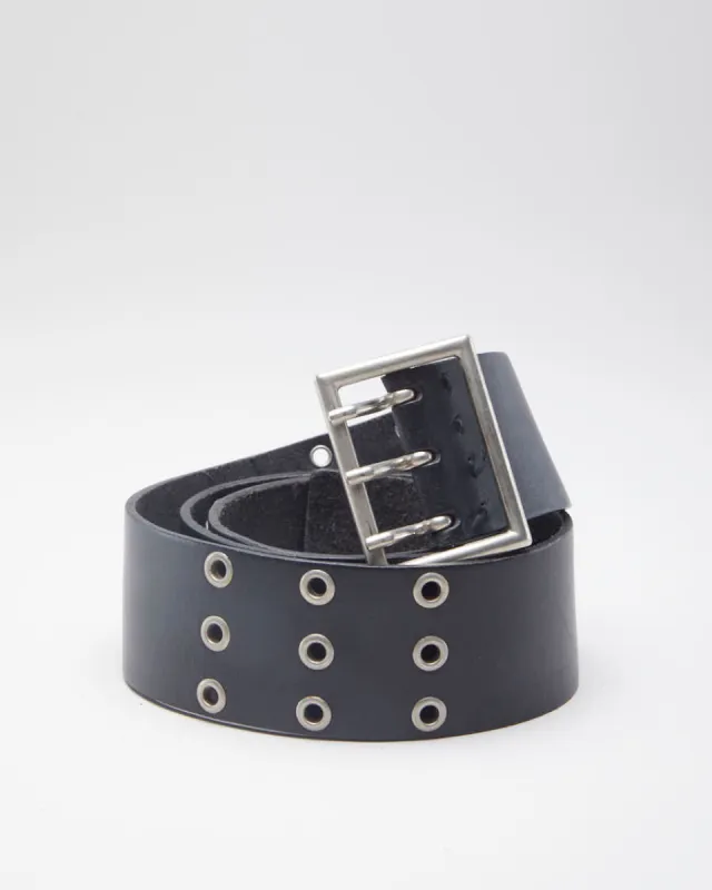 90's Triple Prong Black Leather Belt - 40 sold by Rokit