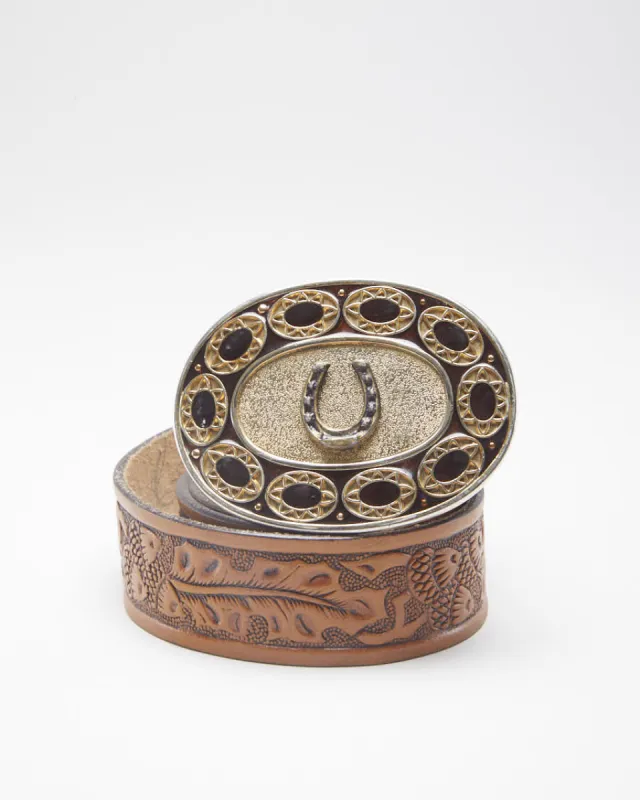 Western Statement Buckle Leather Belt - W34 sold by Rokit