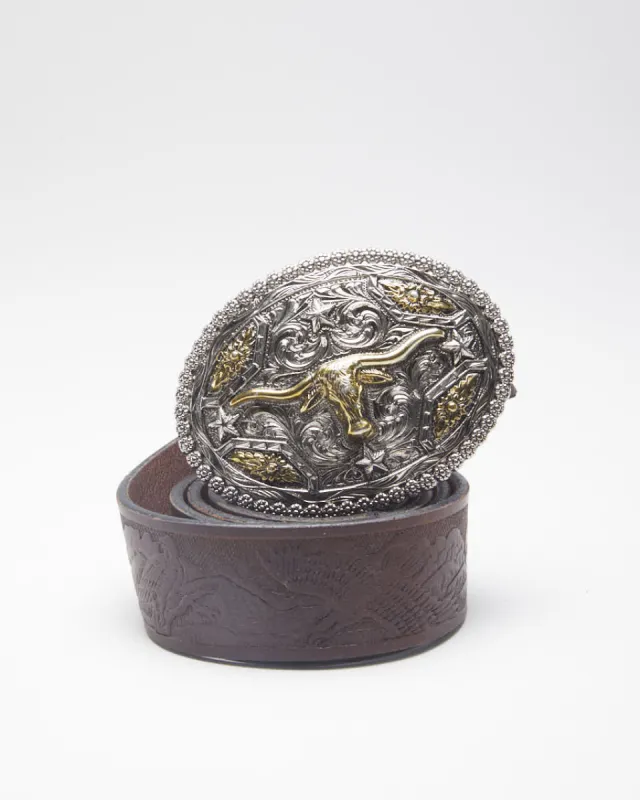 Western Bull Buckle Leather Belt - 38 sold by Rokit