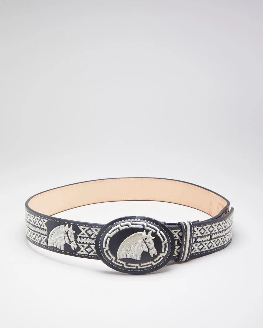 Black Leather Western Belt with Embroidery - W38 sold by Rokit product image thumbnail 2
