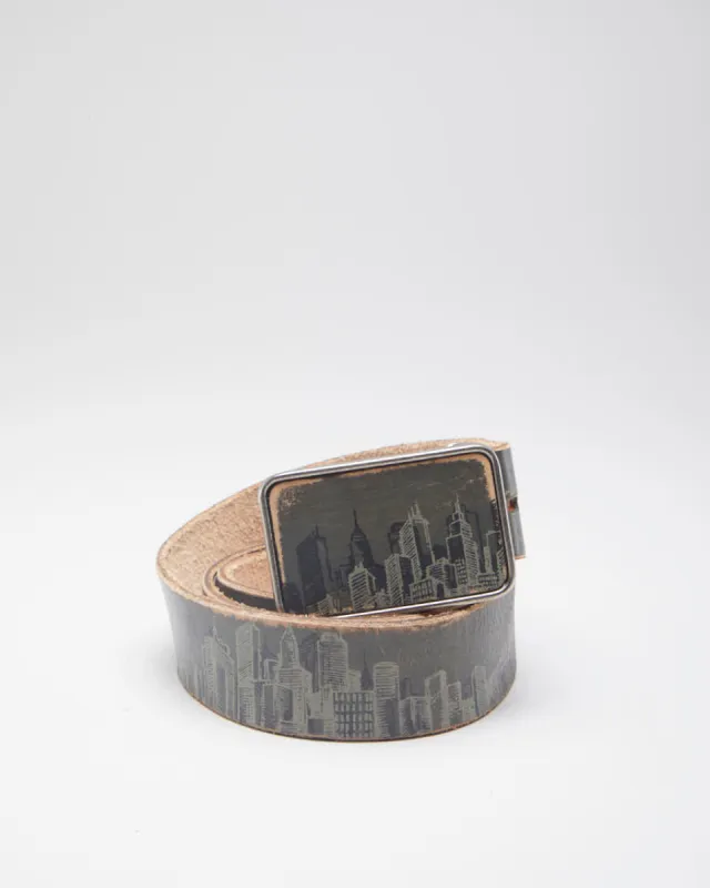 Distressed City Scape Leather Belt - W33 made by Rokit