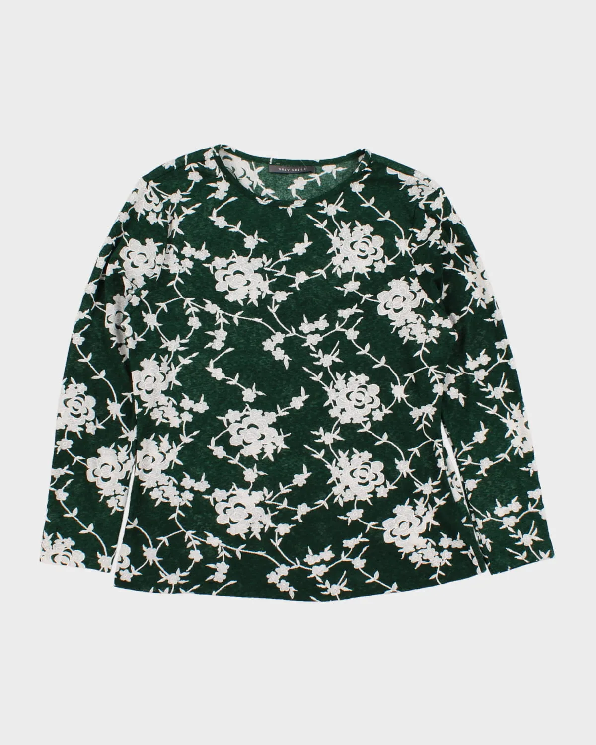 00s Suzy Shier Floral Green Long Sleeve Top - M sold by Rokit