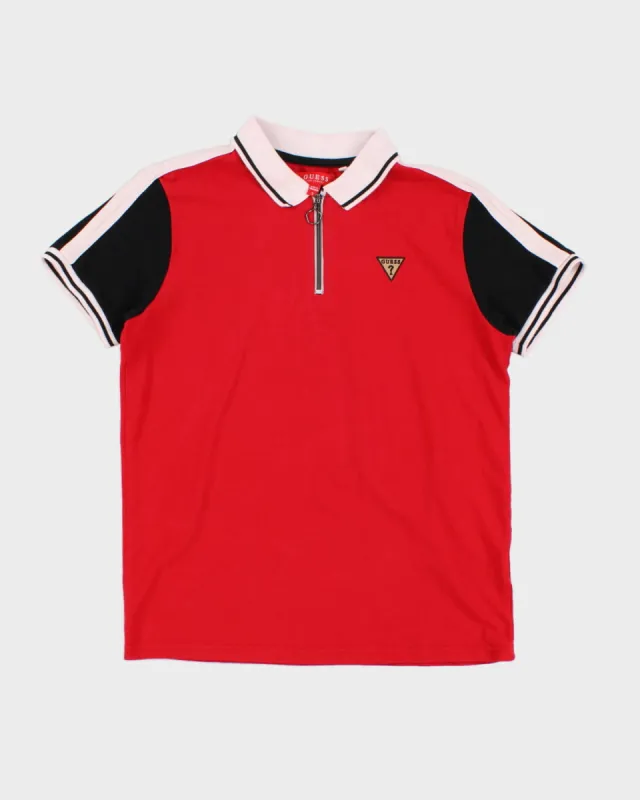 Guess Red Quarter Zip Polo Shirt - S made by Guess