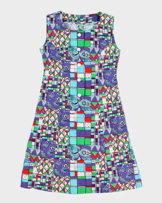 Vintage Handmade Purple Printed Midi Dress - S/M sold by Rokit