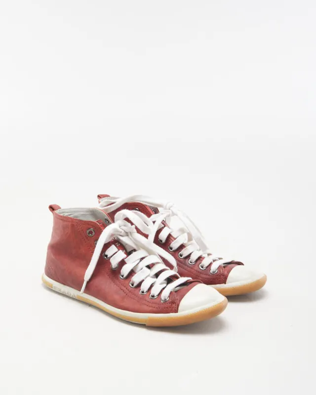 Distressed Prada High Cut Leather Sneakers - EU 36 sold by Rokit