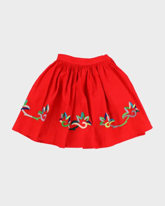 Red Embroidered 1950s Skirt - XS sold by Rokit