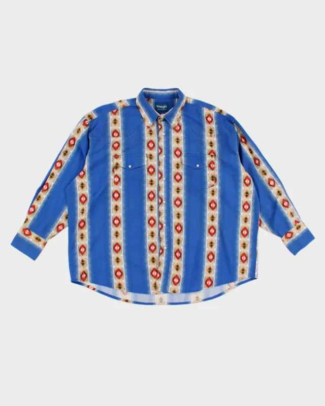 Vintage Wrangler Blue Patterned Western Style Button Up Shirt - XXL sold by Rokit