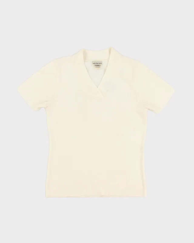 Cream Short Sleeved Knitted Top - S sold by Rokit