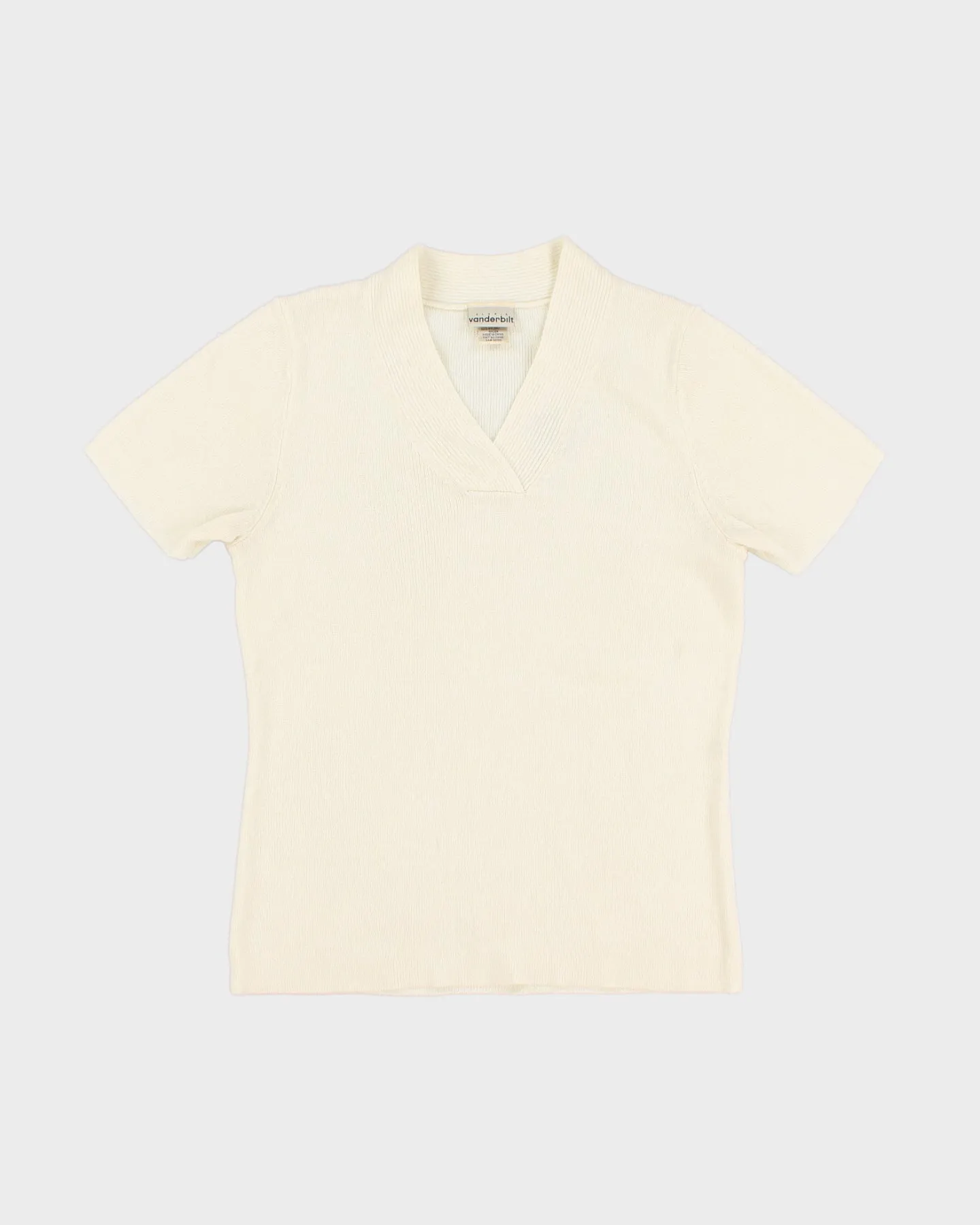 Cream Short Sleeved Knitted Top - S sold by Rokit