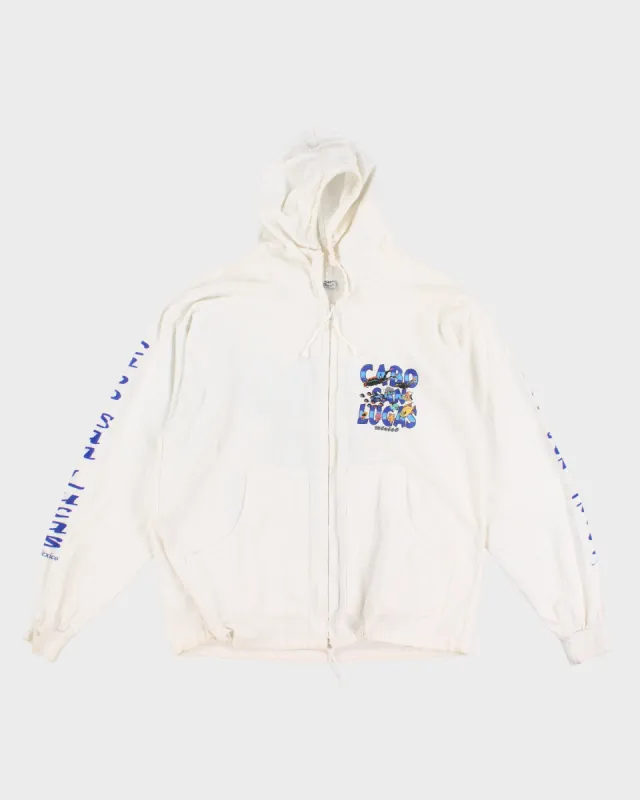 1990s White Graphic Hooded Jumper - XXXL sold by Rokit