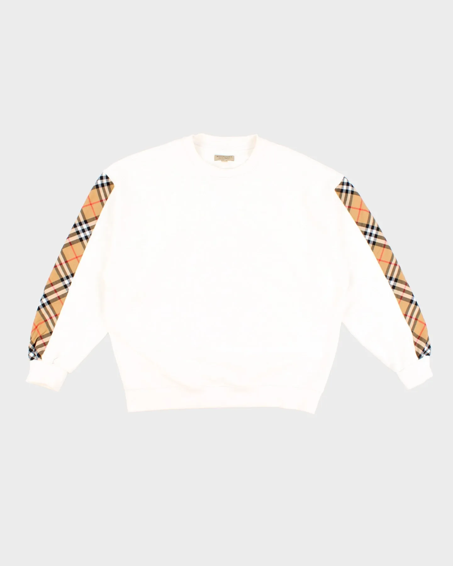 Burberry Oversized Cotton Blend Sweatshirt In White With Nova Check Sleeve - M sold by Rokit