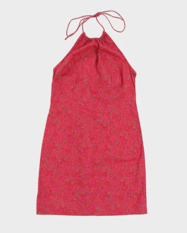 Vintage 90s Ralph Lauren Pink Paisley Halterneck Mini Dress - S sold by Rokit