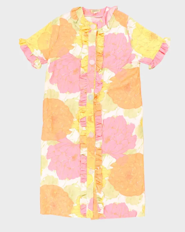 Vintage 60s Fashion Apparel Floral Button Up Dress - S sold by Rokit