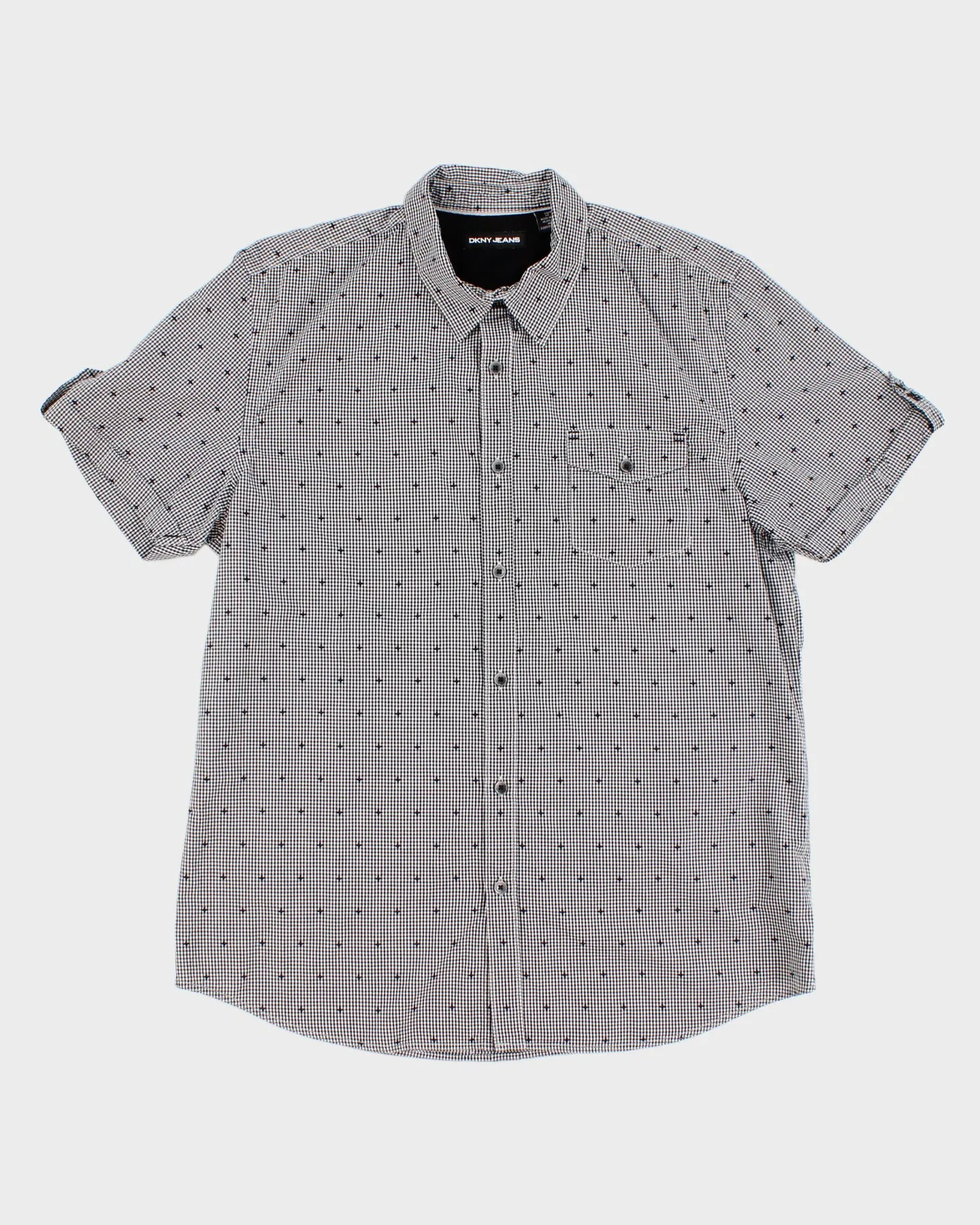 DKNY Men's Grey Plaid Short Sleeve Shirt - L sold by Rokit