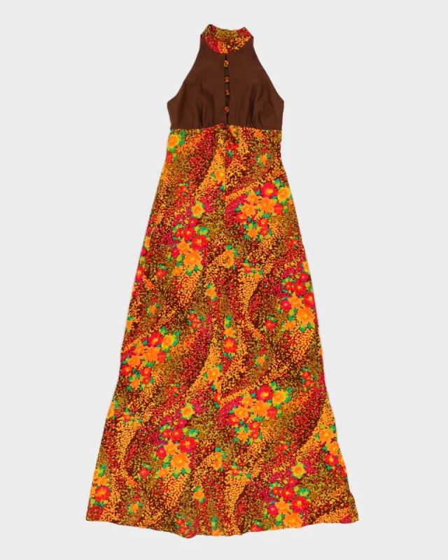 Vintage 1970s Orange Patterned Maxi Dress - S sold by Rokit