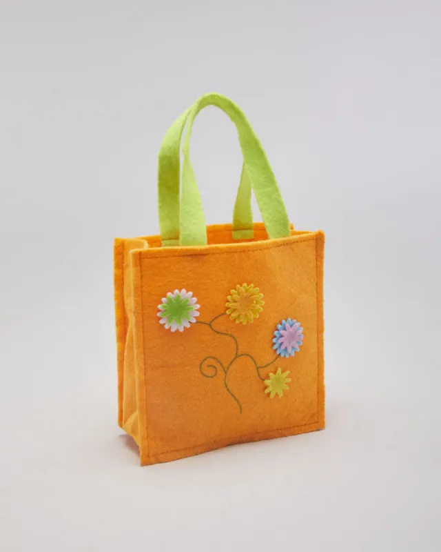 Vintage 00s Handmande Orange Felt With Flower Detail Handbag - O/S made by Rokit