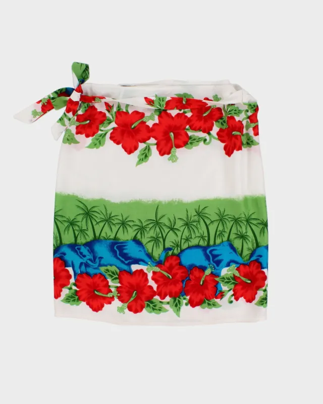 White Floral Beach Wrap Skirt - Adjustable sold by Rokit