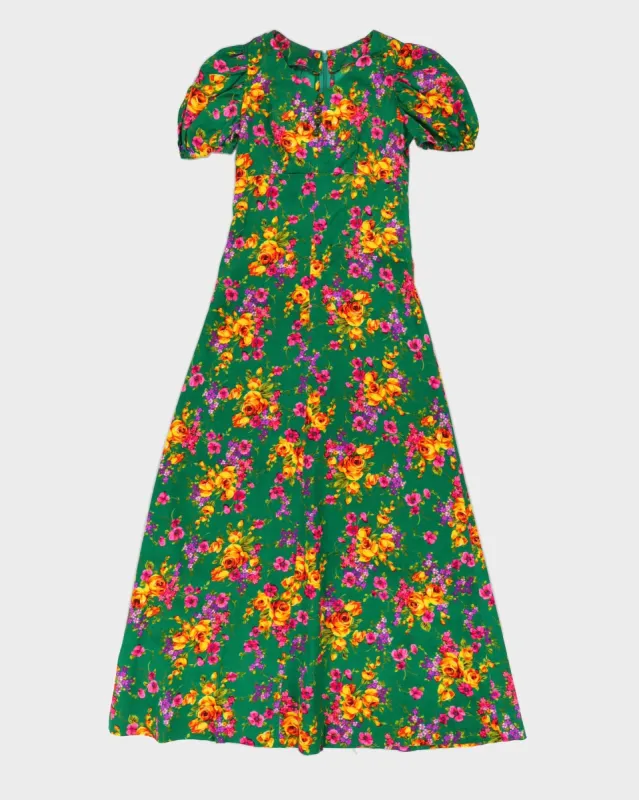 Vintage 1970s Green Floral Maxi Dress - XXS sold by Rokit