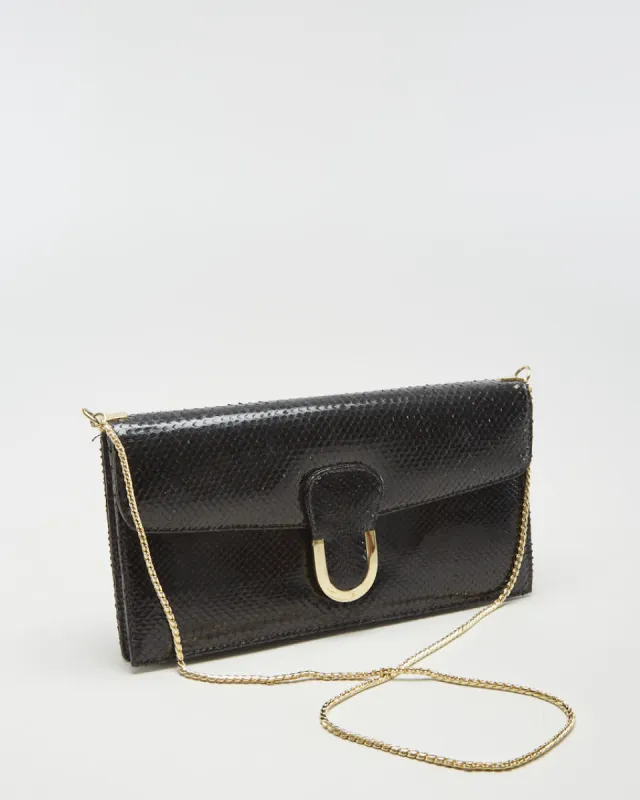 Vintage 50s Black Snakeskin Evening Bag With Gold Chain - O/S sold by Rokit