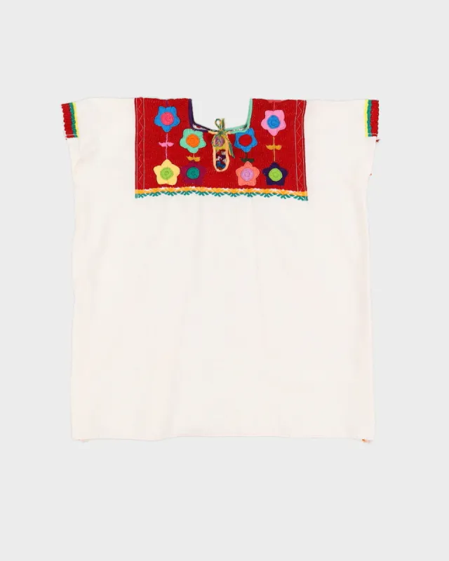 White Embroidered Smock Top - L made by Rokit
