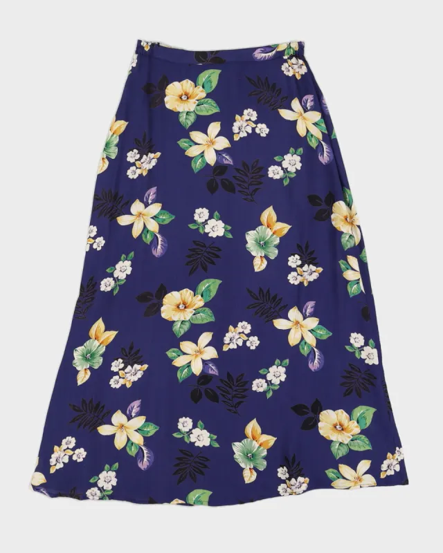 Blue Floral Midi Pencil Skirt - S sold by Rokit