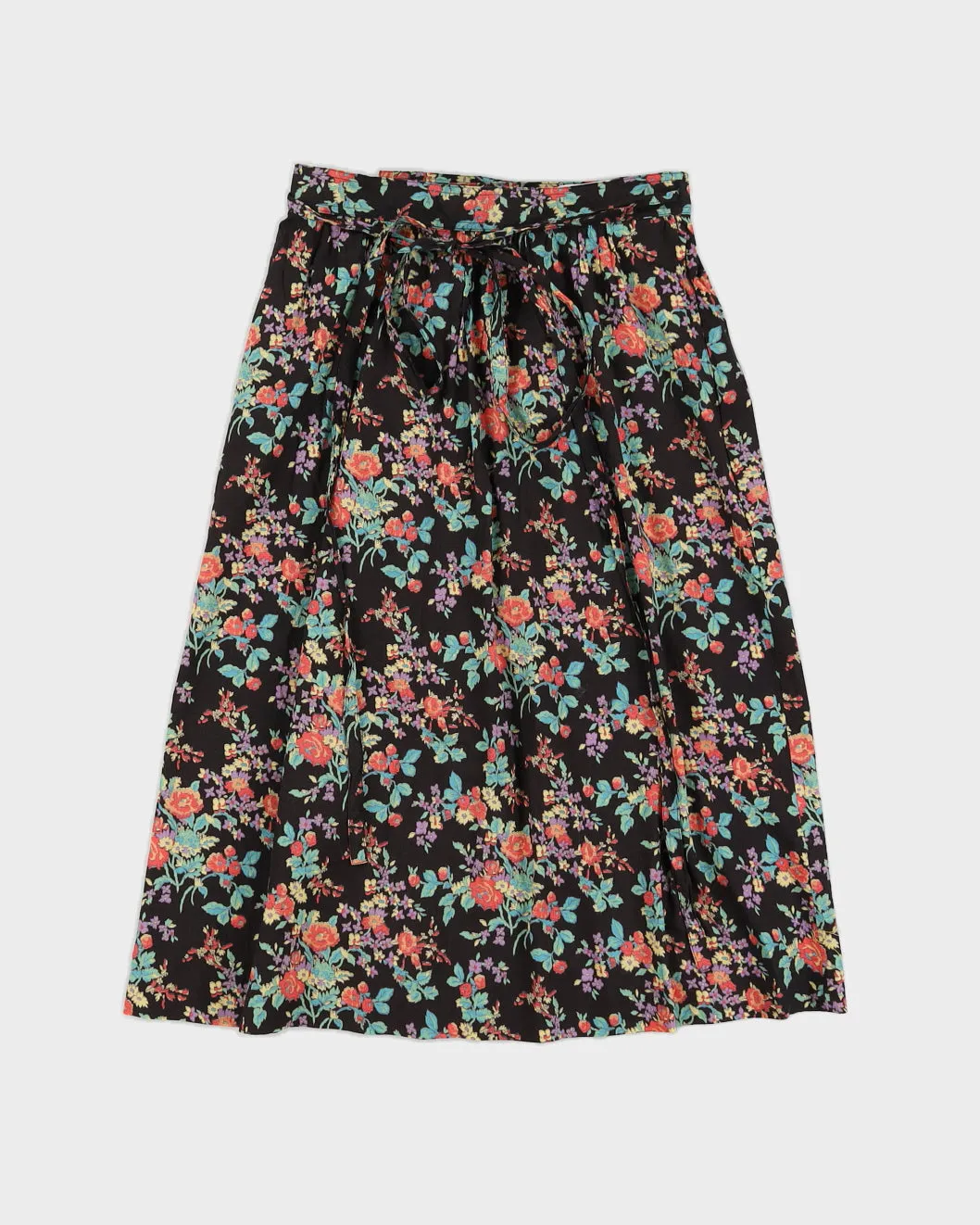 Black Floral Cotton Wrap Skirt - S sold by Rokit