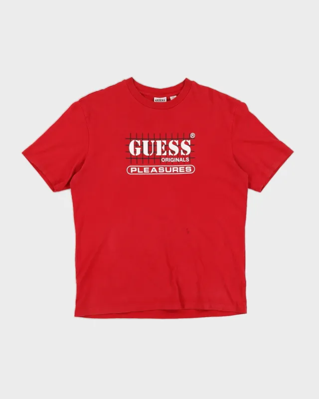 Guess x Pleasures Red Oversize T-Shirt - M sold by Rokit