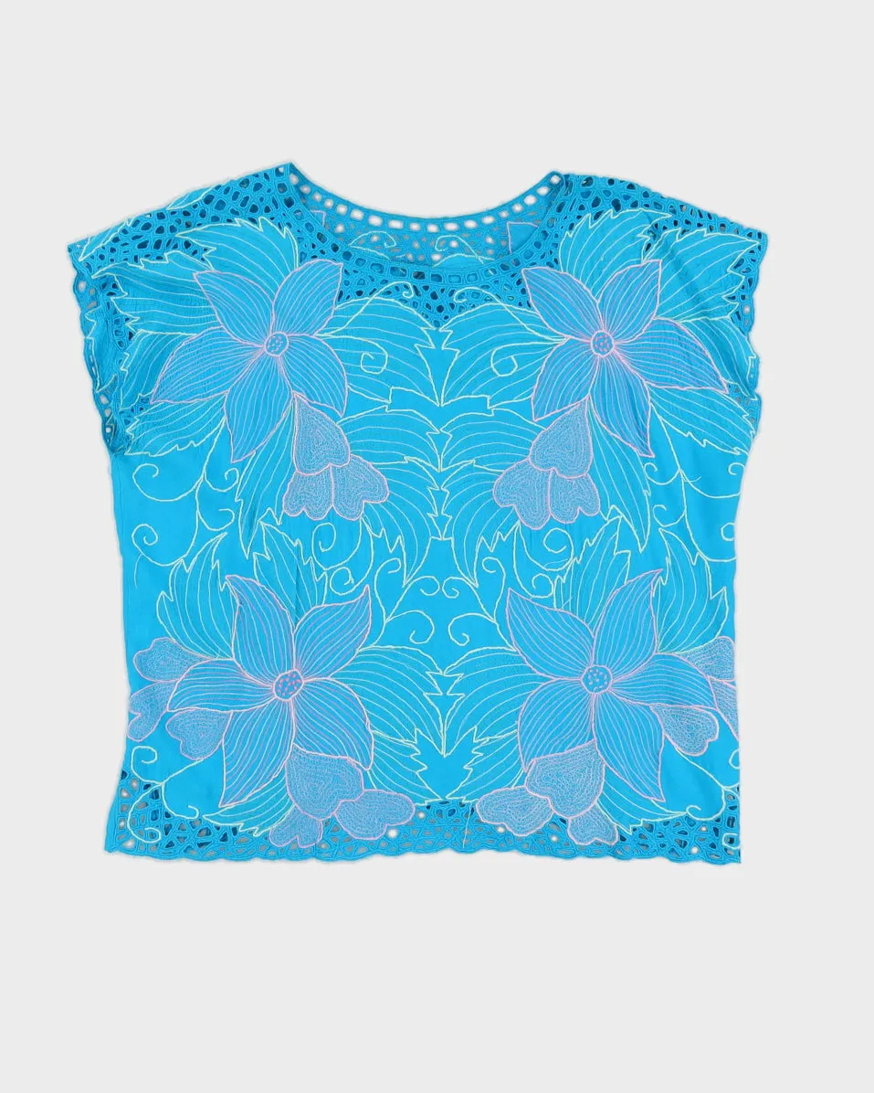 Blue Cut Work Embroidered Top - L sold by Rokit