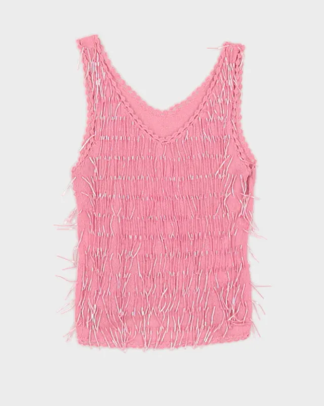 Y2K Pink Knitted Sparkly Cami Top - XS sold by Rokit