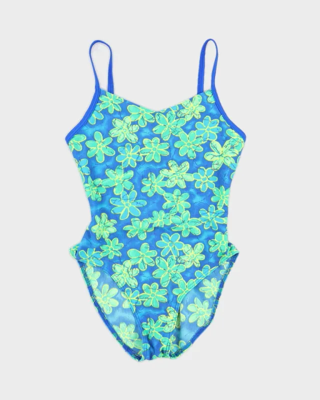Vintage Blue Floral Swimsuit - S sold by Rokit