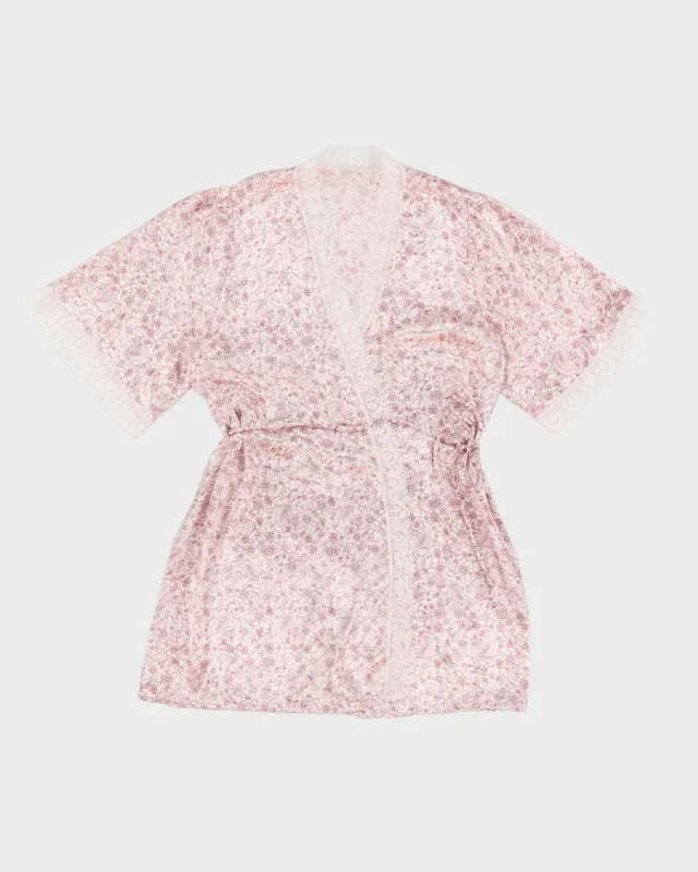 White and Red Paisley Print Dressing Gown - M sold by Rokit