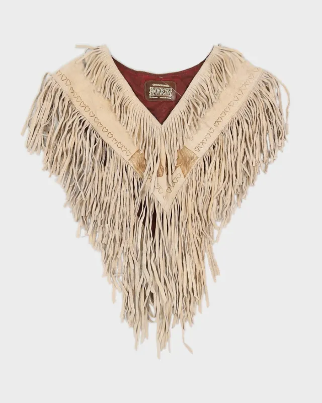 Vintage 80s Suede Leather Tassel Poncho With Horse Detail - O/S sold by Rokit