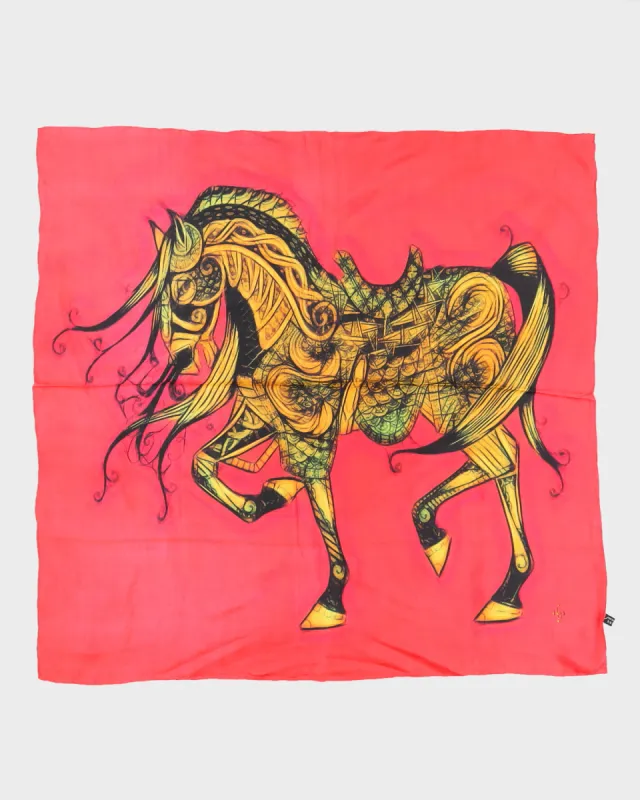 Red Horse Print Silk Scarf sold by Rokit