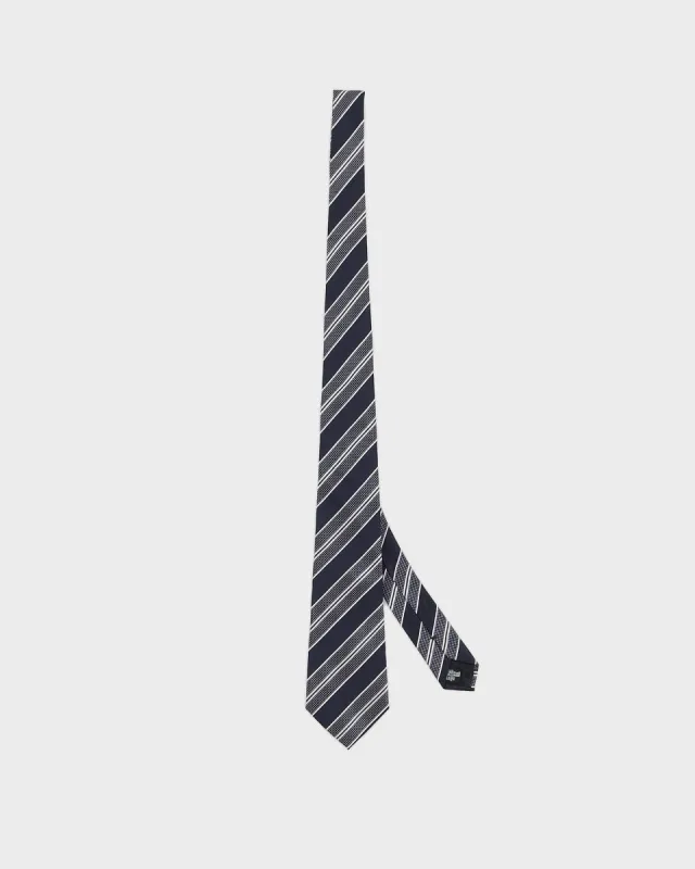Giorgio Armani Blue Navy Striped Silk Tie made by Rokit