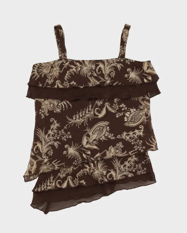 Y2K 00s Jessica Brown Floral Frilly Cami Top - M sold by Rokit