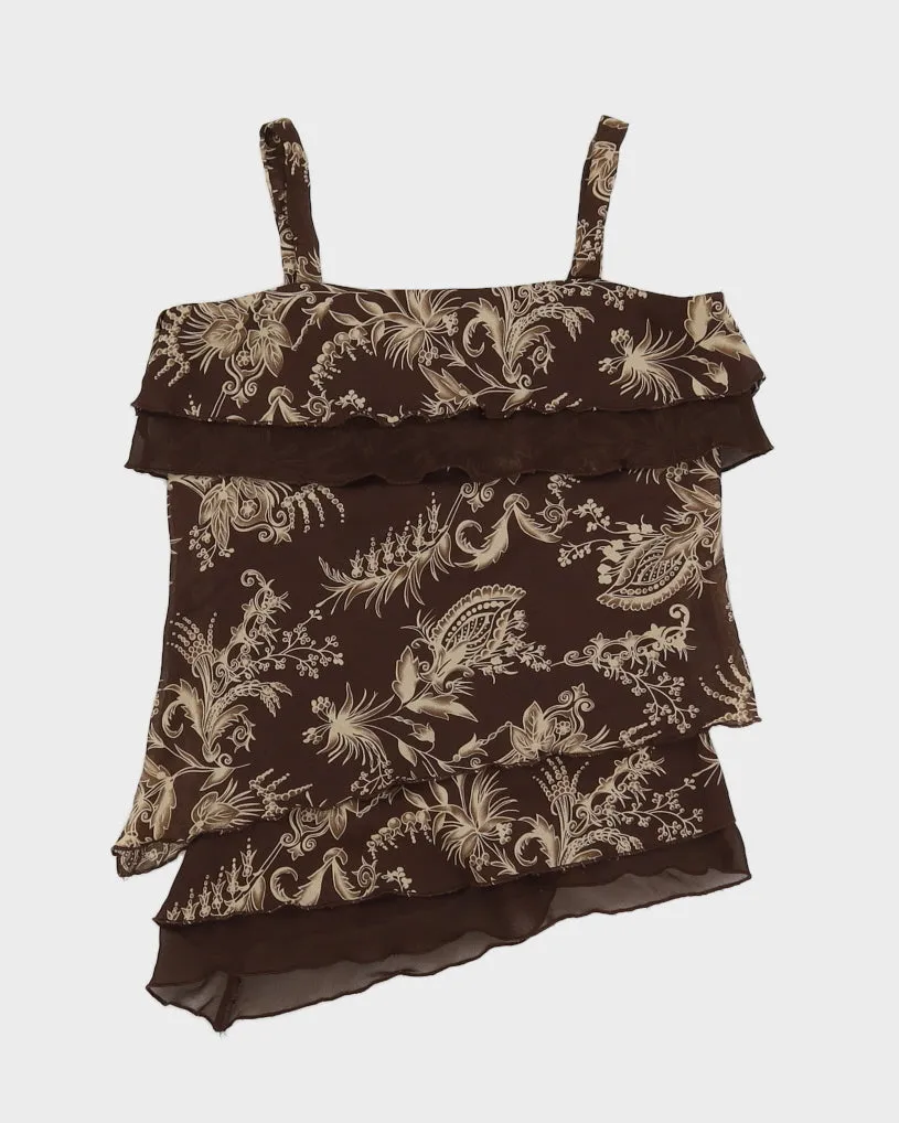Y2K 00s Jessica Brown Floral Frilly Cami Top - M sold by Rokit